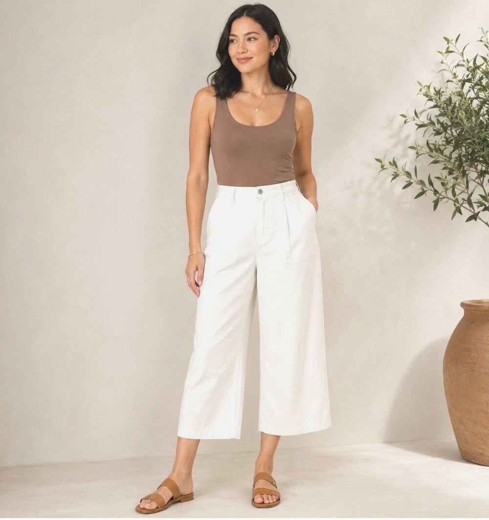 Banana Republic Wide Leg Crop Jeans Pure White Denim Beachy Coastal Sz 12